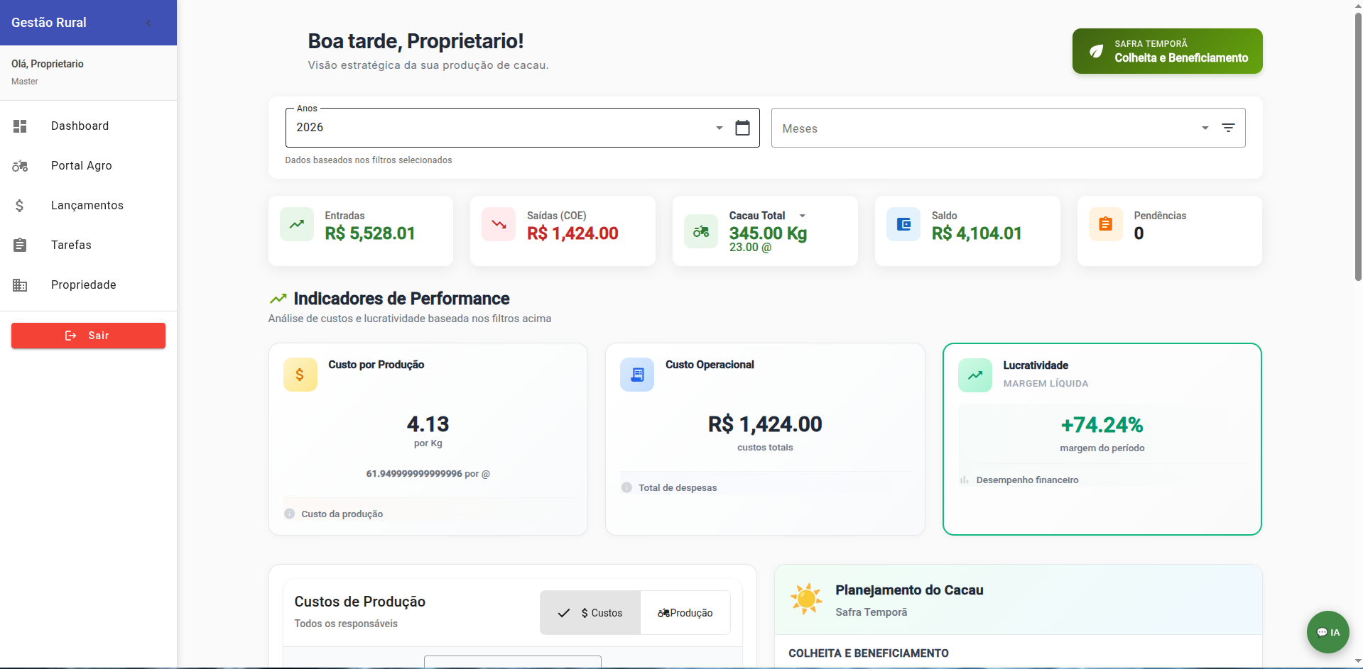 Interface real do sistema Safra IA